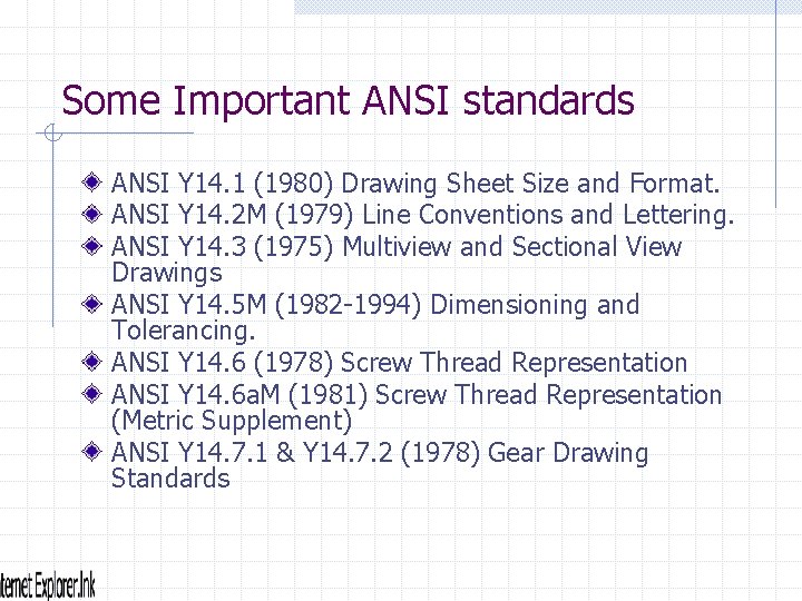 Some Important ANSI standards ANSI Y 14. 1 (1980) Drawing Sheet Size and Format.