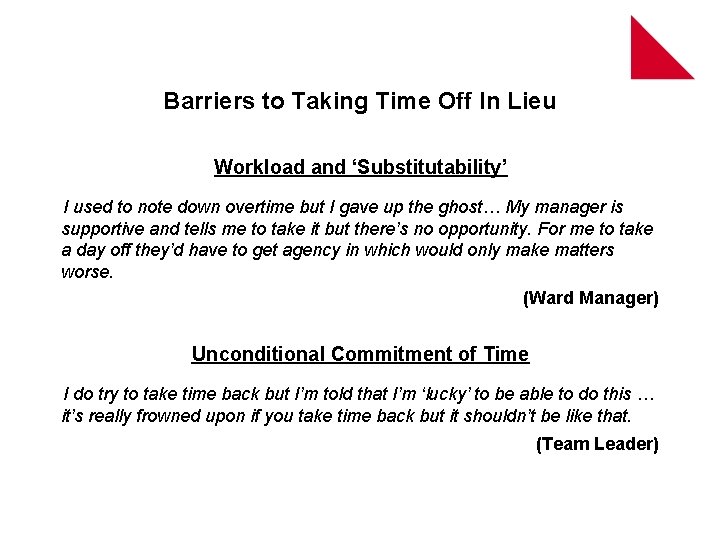 Barriers to Taking Time Off In Lieu Workload and ‘Substitutability’ I used to note