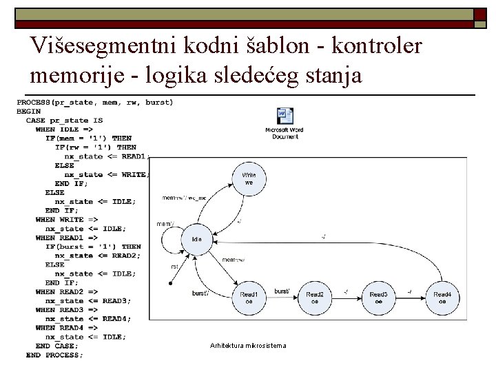 Višesegmentni kodni šablon - kontroler memorije - logika sledećeg stanja Arhitektura mikrosistema 