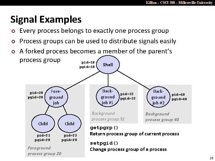 Killian – CSCI 380 – Millersville University Signal Examples ¢ ¢ ¢ Every process