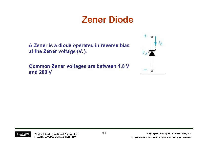 Zener Diode A Zener is a diode operated in reverse bias at the Zener