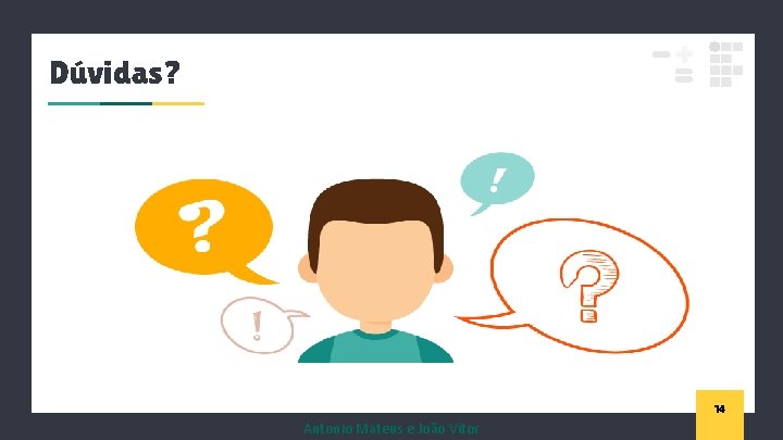 Dúvidas? 14 Antonio Mateus e João Vítor 