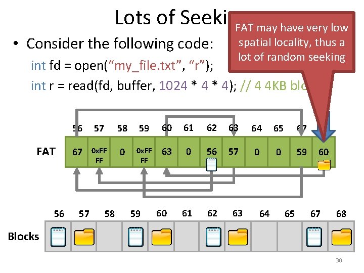 Lots of Seeking FAT may have very low • Consider the following code: spatial