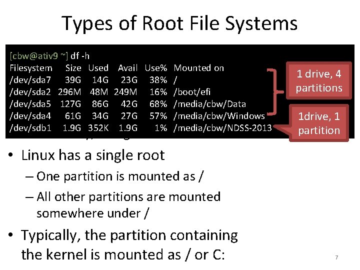 Types of Root File Systems ~] df -hexposes a multi-rooted • [cbw@ativ 9 Windows