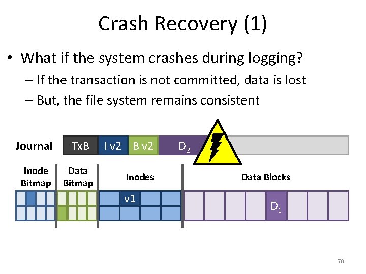 Crash Recovery (1) • What if the system crashes during logging? – If the