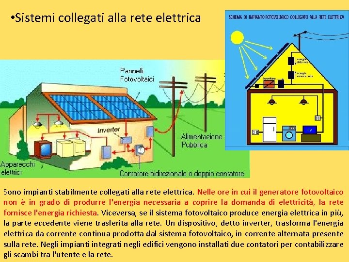  • Sistemi collegati alla rete elettrica Sono impianti stabilmente collegati alla rete elettrica.