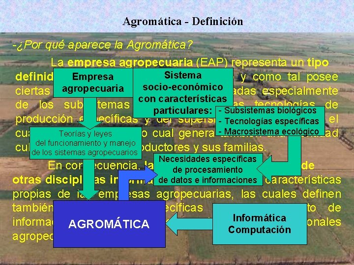 Agromática - Definición -¿Por qué aparece la Agromática? La empresa agropecuaria (EAP) representa un
