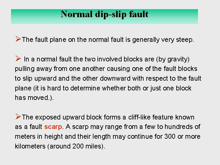 Normal dip-slip fault Normal Dip-slip fault ØThe fault plane on the normal fault is