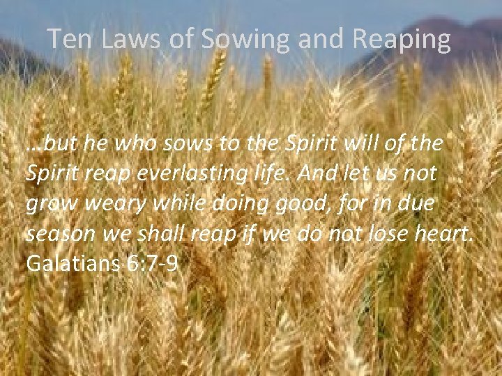 Ten Laws of Sowing and Reaping …but he who sows to the Spirit will