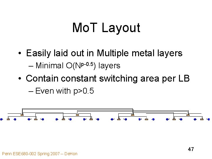 Mo. T Layout • Easily laid out in Multiple metal layers – Minimal O(Np-0.