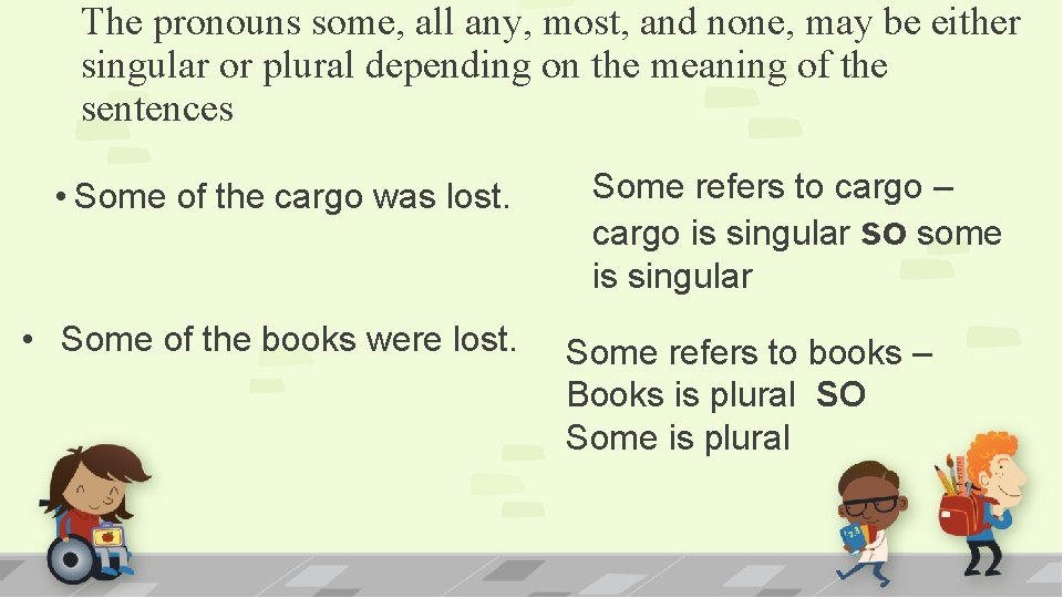 The pronouns some, all any, most, and none, may be either singular or plural