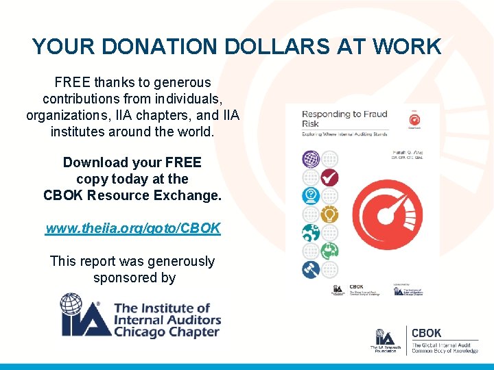 YOUR DONATION DOLLARS AT WORK FREE thanks to generous contributions from individuals, organizations, IIA