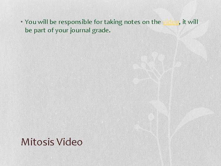  • You will be responsible for taking notes on the video, it will