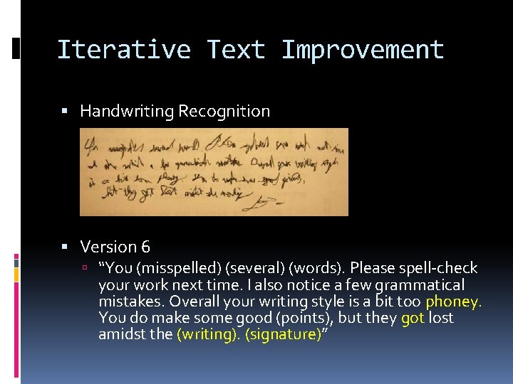 Iterative Text Improvement Handwriting Recognition Version 6 “You (misspelled) (several) (words). Please spell-check your Iterative Text Improvement Handwriting Recognition Version 6 “You (misspelled) (several) (words). Please spell-check your