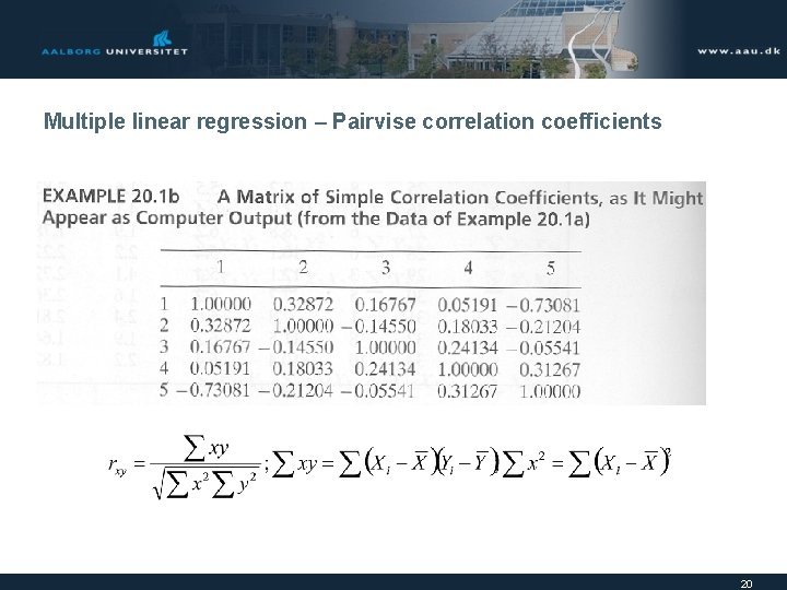 Multiple linear regression – Pairvise correlation coefficients 20 Multiple linear regression – Pairvise correlation coefficients 20