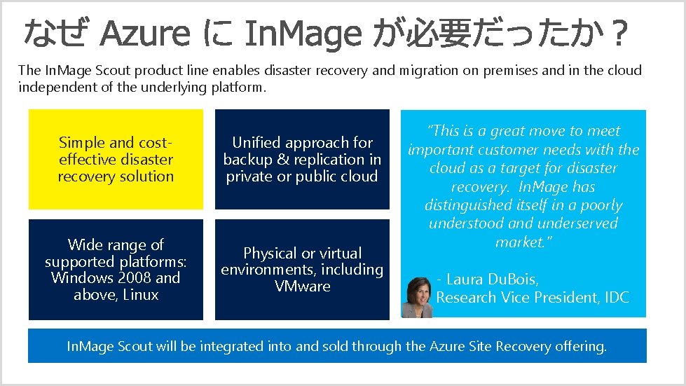 The In. Mage Scout product line enables disaster recovery and migration on premises and