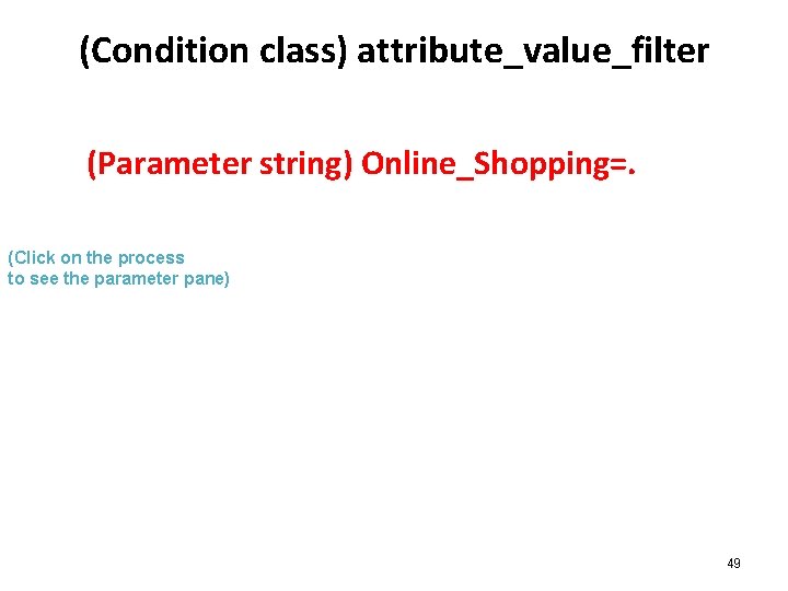 (Condition class) attribute_value_filter (Parameter string) Online_Shopping=. (Click on the process to see the parameter