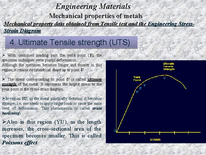 Engineering Materials Mechanical properties of metals Mechanical property data obtained from Tensile test and