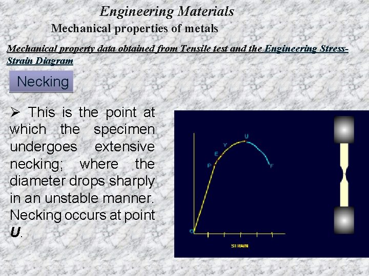 Engineering Materials Mechanical properties of metals Mechanical property data obtained from Tensile test and