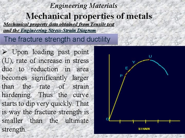 Engineering Materials Mechanical properties of metals Mechanical property data obtained from Tensile test and
