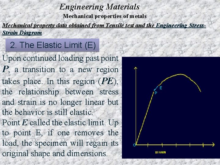 Engineering Materials Mechanical properties of metals Mechanical property data obtained from Tensile test and