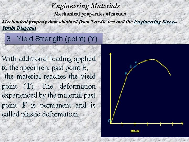Engineering Materials Mechanical properties of metals Mechanical property data obtained from Tensile test and