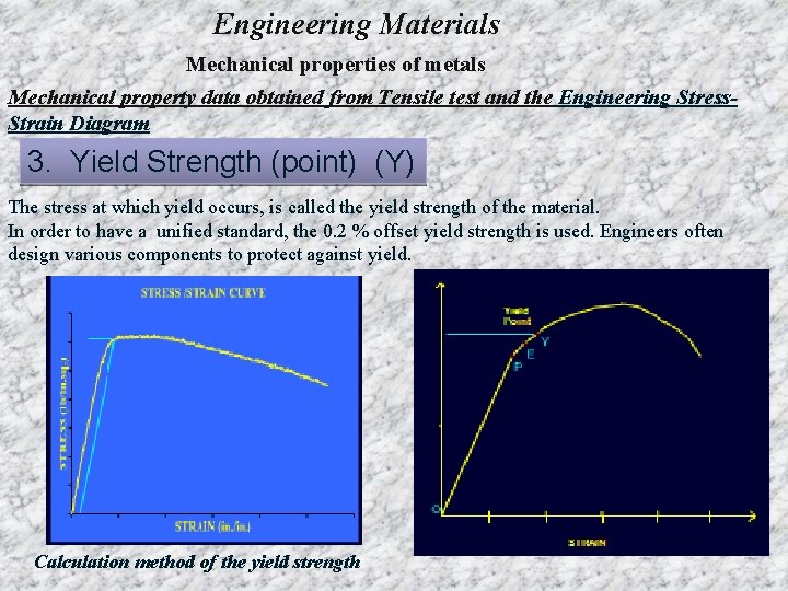 Engineering Materials Mechanical properties of metals Mechanical property data obtained from Tensile test and