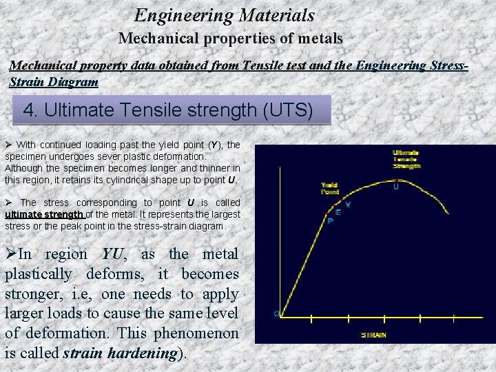 Engineering Materials Mechanical properties of metals Mechanical property data obtained from Tensile test and
