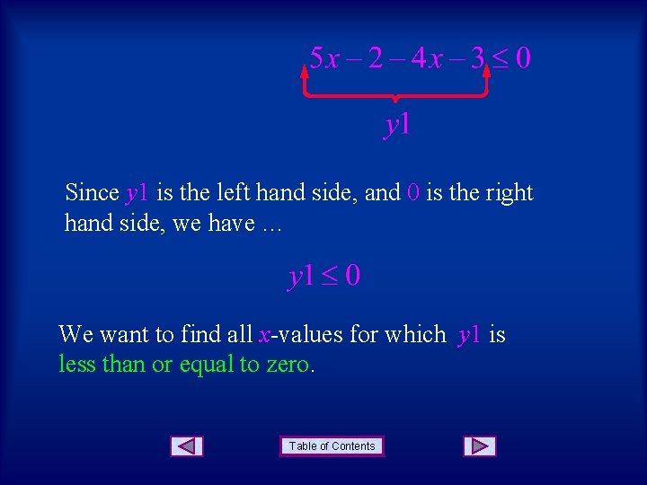 Since y 1 is the left hand side, and 0 is the right hand