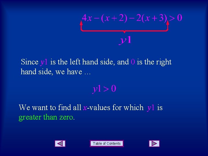 Since y 1 is the left hand side, and 0 is the right hand