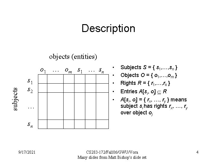 Description objects (entities) subjects o 1 … om s 1 … sn s 1