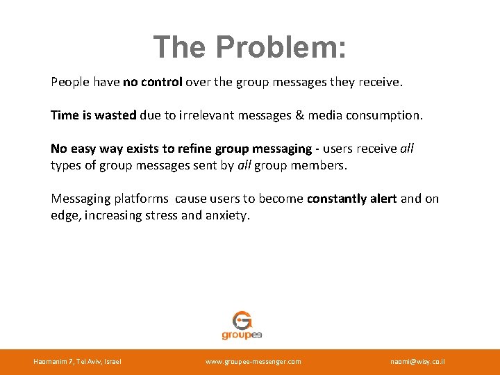 The Problem: People have no control over the group messages they receive. Time is
