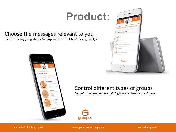 Product: Choose the messages relevant to you (Ex. In a training group, choose “arrangement