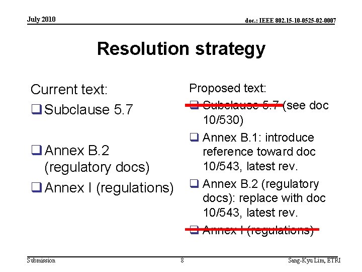 July 2010 doc. : IEEE 802. 15 -10 -0525 -02 -0007 Resolution strategy Proposed