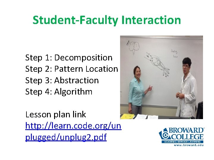 Student-Faculty Interaction Step 1: Decomposition Step 2: Pattern Location Step 3: Abstraction Step 4: