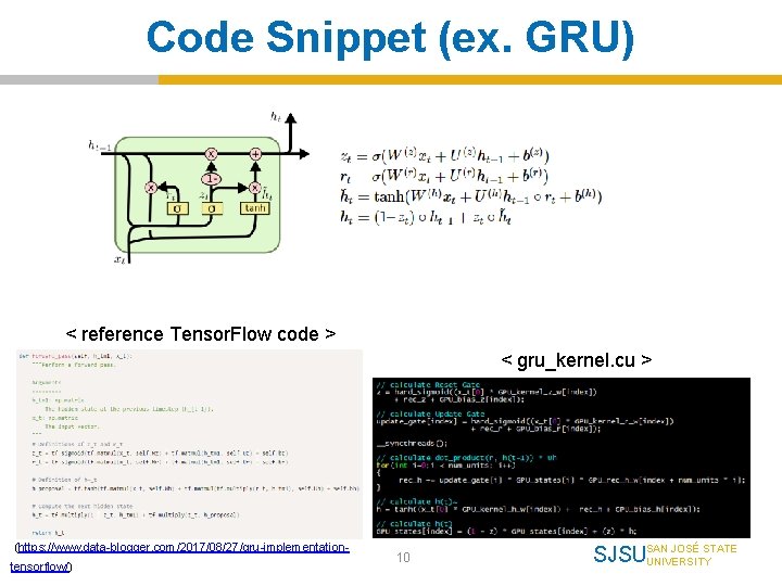 Code Snippet (ex. GRU) < reference Tensor. Flow code > < gru_kernel. cu >