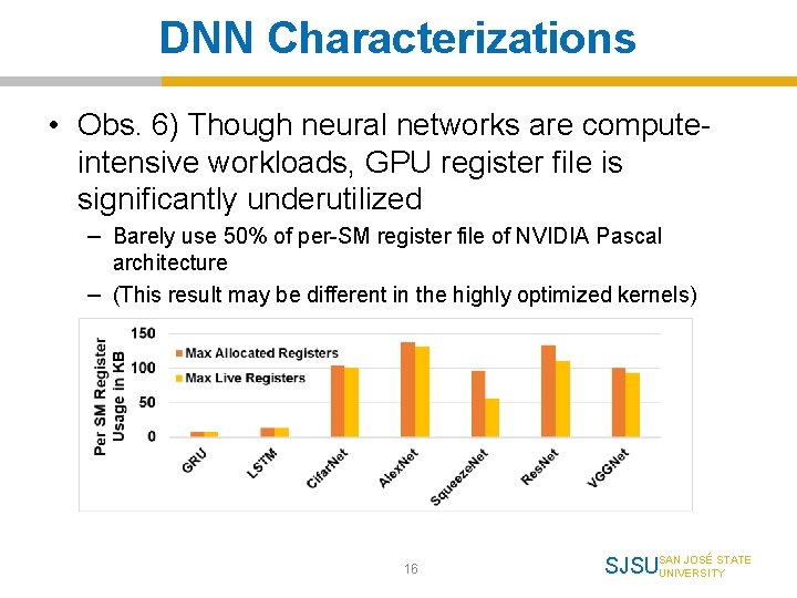 DNN Characterizations • Obs. 6) Though neural networks are computeintensive workloads, GPU register file