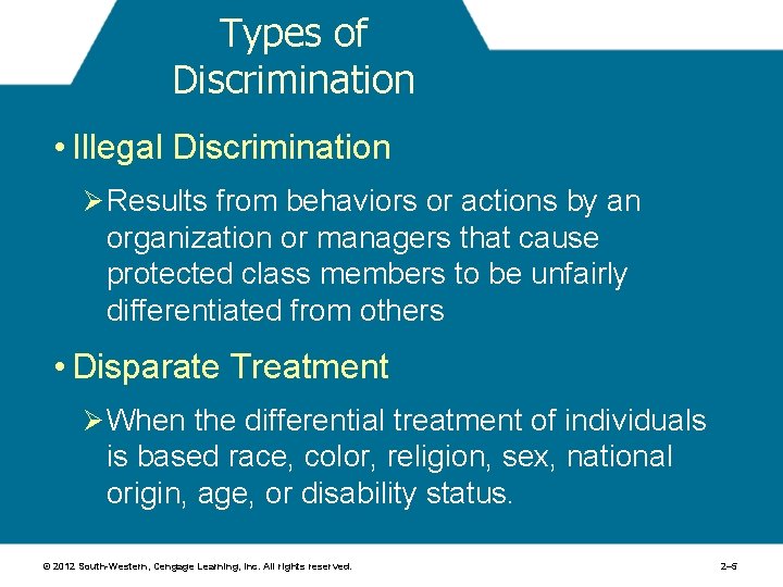 Types of Discrimination • Illegal Discrimination Ø Results from behaviors or actions by an