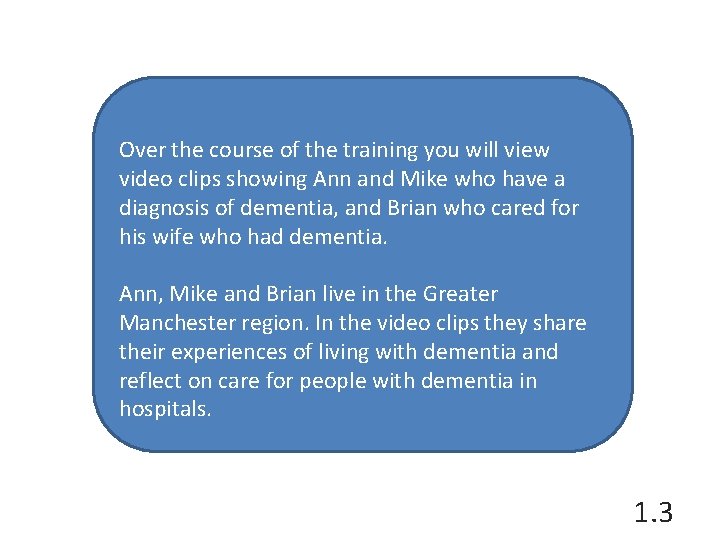 Over the course of the training you will view video clips showing Ann and