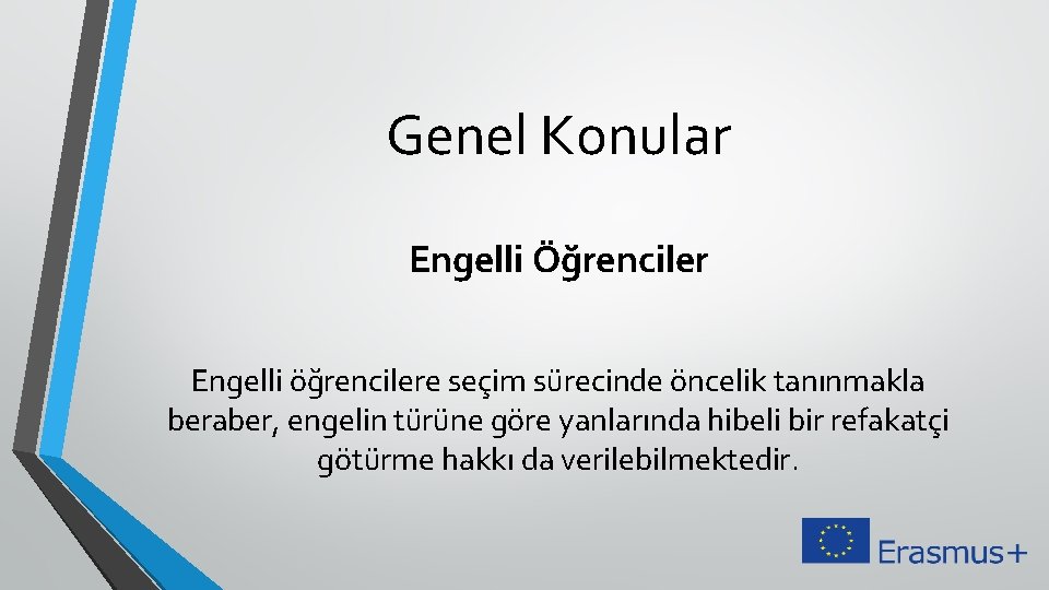 Genel Konular Engelli Öğrenciler Engelli öğrencilere seçim sürecinde öncelik tanınmakla beraber, engelin türüne göre