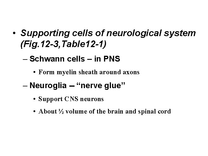  • Supporting cells of neurological system (Fig. 12 -3, Table 12 -1) –