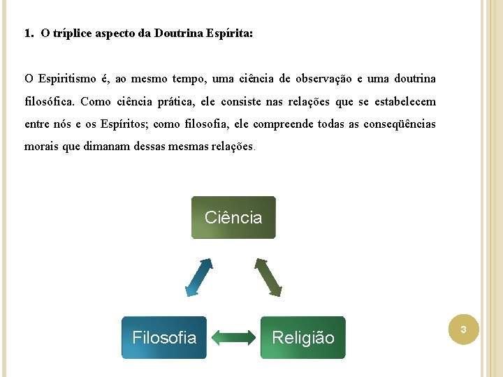 1. O tríplice aspecto da Doutrina Espírita: O Espiritismo é, ao mesmo tempo, uma