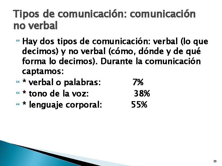 Tipos de comunicación: comunicación no verbal Hay dos tipos de comunicación: verbal (lo que