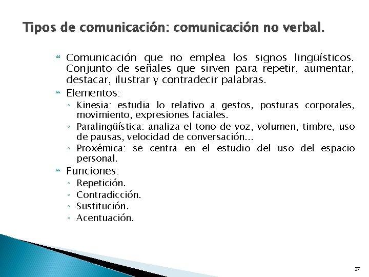 Tipos de comunicación: comunicación no verbal. Comunicación que no emplea los signos lingüísticos. Conjunto