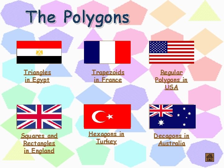 The Polygons Triangles in Egypt Squares and Rectangles in England Trapezoids in France Regular The Polygons Triangles in Egypt Squares and Rectangles in England Trapezoids in France Regular
