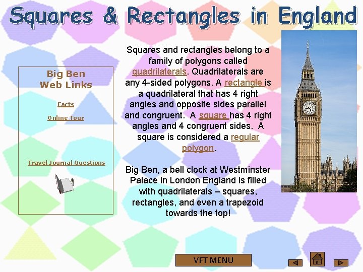 Squares & Rectangles in England Big Ben Web Links Facts Online Tour Travel Journal Squares & Rectangles in England Big Ben Web Links Facts Online Tour Travel Journal