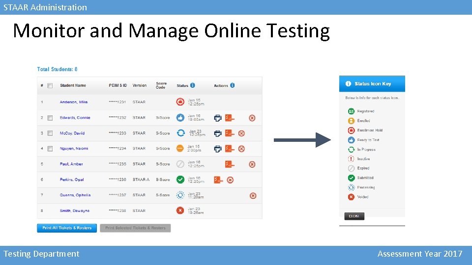 STAAR Administration Monitor and Manage Online Testing Department Assessment Year 2017 