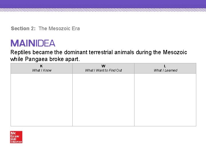 Section 2: The Mesozoic Era Reptiles became the dominant terrestrial animals during the Mesozoic