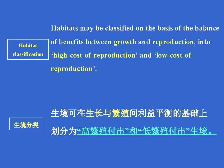 Habitats may be classified on the basis of the balance Habitat classification of benefits