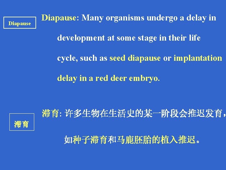 Diapause: Many organisms undergo a delay in development at some stage in their life